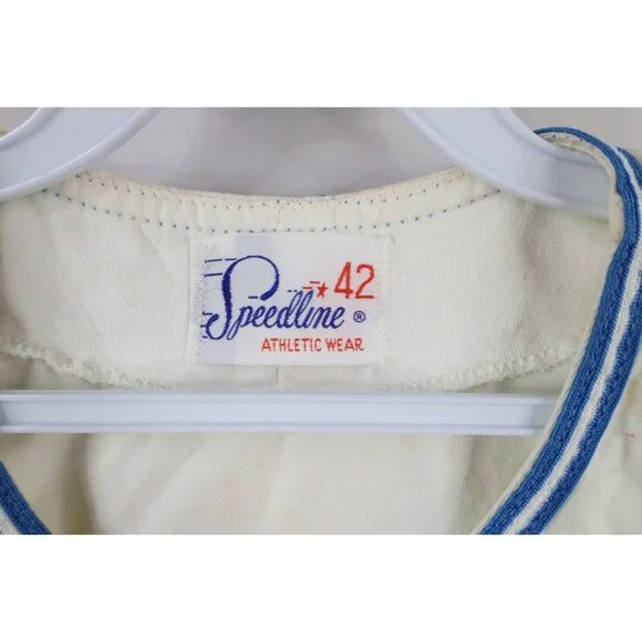 Vintage 50s Mens 42 Distressed Chain Stitch Sleeveless Baseball Jersey White USA